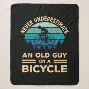 Never Underestimate An Old Guy On A Bicycle Funny Sherpa Blanket