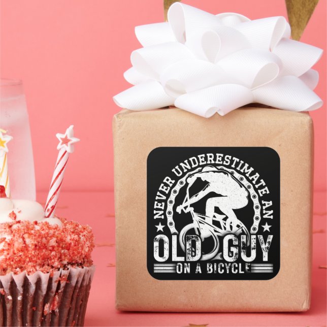 Never Underestimate An Old Guy On A Bicycle Funny  Square Sticker (Party)