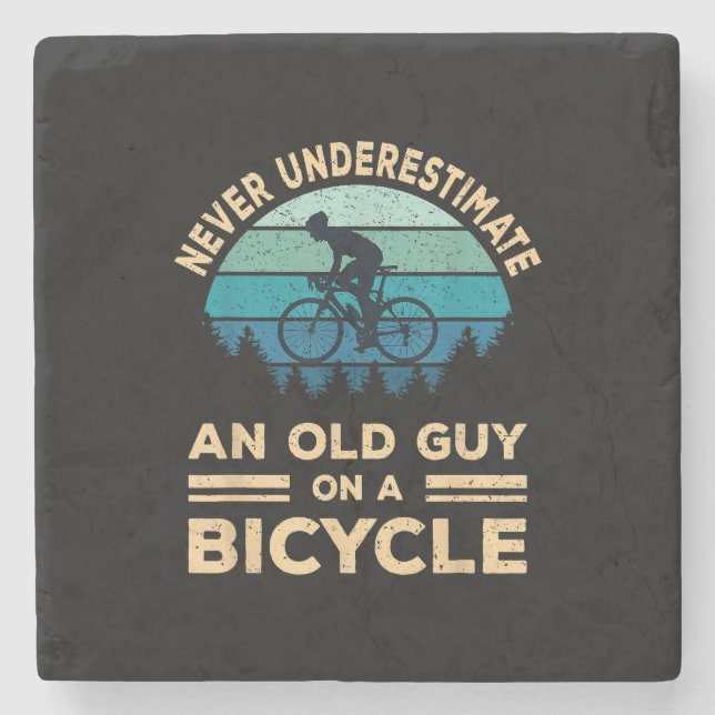 Never Underestimate An Old Guy On A Bicycle Funny  Stone Coaster (Front)