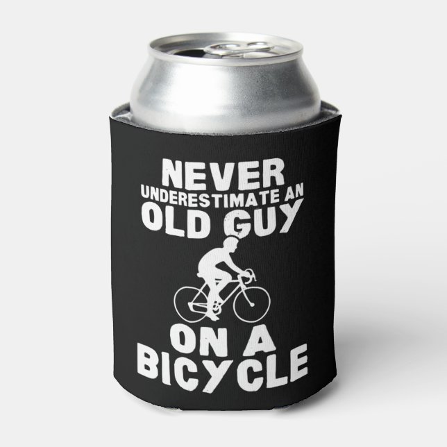Never Underestimate An Old Guy On A Bicycle Gift L Can Cooler (Can Front)