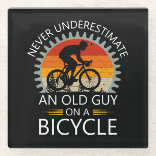 Never Underestimate An Old Guy On A Bicycle Glass Coaster