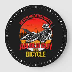 Never Underestimate An Old Guy On A Bicycle Large Clock
