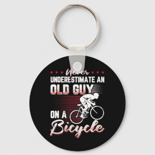 Never Underestimate An Old Guy On A Bicycle love r Key Ring