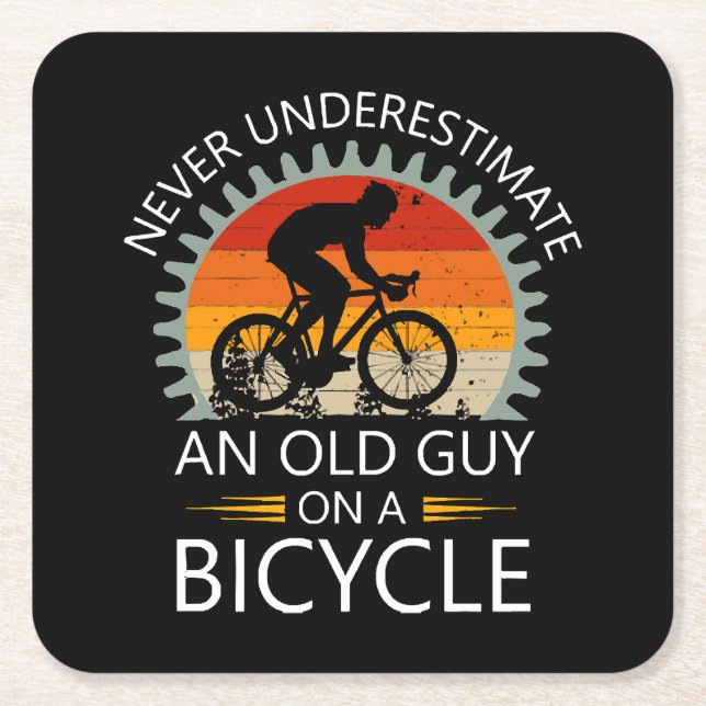  Never Underestimate An Old Guy On A Bicycle  Square Paper Coaster (Front)