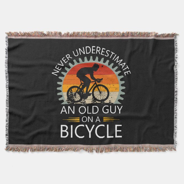  Never Underestimate An Old Guy On A Bicycle Throw Blanket (Front)