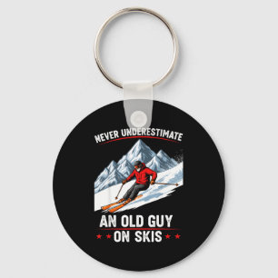 Never Underestimate An Old Guy On Skis Funny Skiin Key Ring