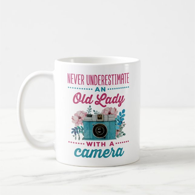 Never Underestimate An Old Lady with a Camera Coffee Mug (Left)