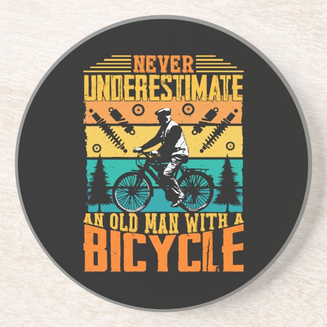 Never Underestimate An Old Man On A Bike Coaster (Front)