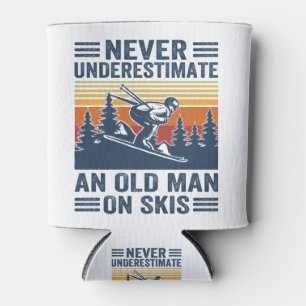 never underestimate an old man on skis can cooler