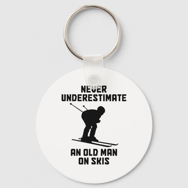 Never Underestimate An Old Man On Skis Funny Skiin Key Ring (Front)
