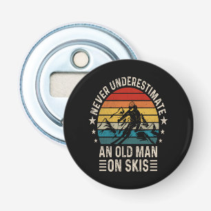 Never Underestimate An Old Man On Skis Retro Bottle Opener