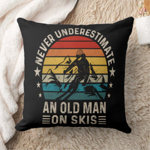 Never Underestimate An Old Man On Skis Retro Cushion