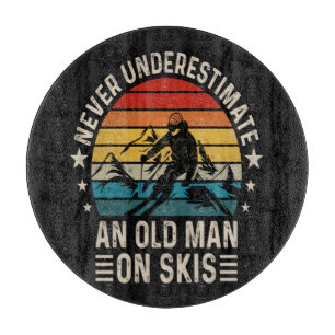 Never Underestimate An Old Man On Skis Retro Cutting Board