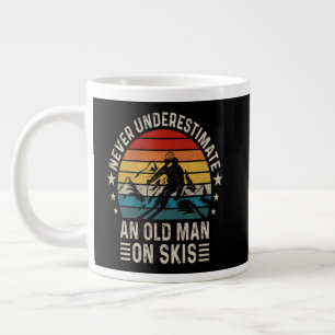 Never Underestimate An Old Man On Skis Retro Large Coffee Mug
