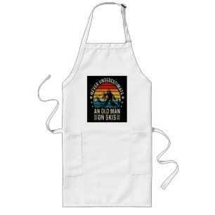 Never Underestimate An Old Man On Skis Retro Long Apron