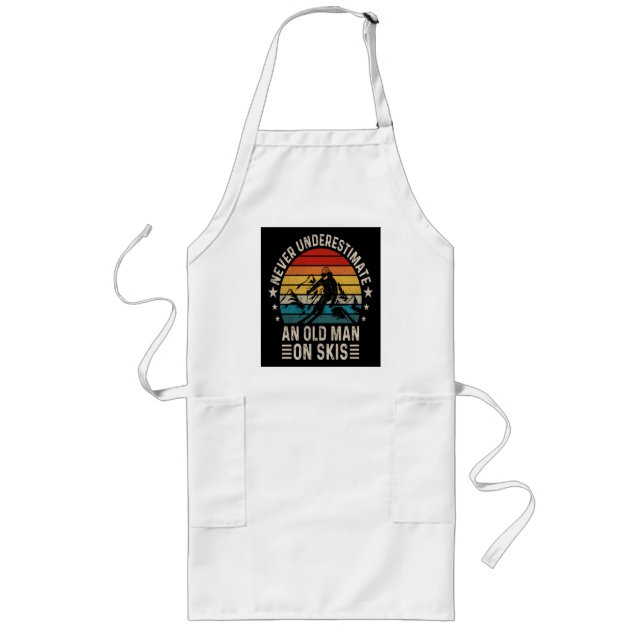 Never Underestimate An Old Man On Skis Retro Long Apron (Front)