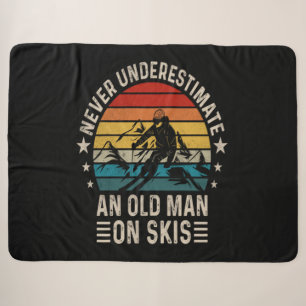 Never Underestimate An Old Man On Skis Retro Sherpa Blanket