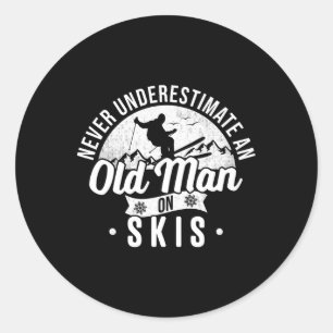 Never Underestimate An Old Man On Skis Skier Retir Classic Round Sticker