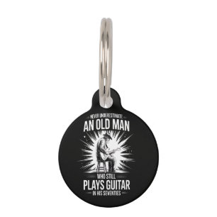 Never Underestimate an Old Man Plays Guitar Pet Tag