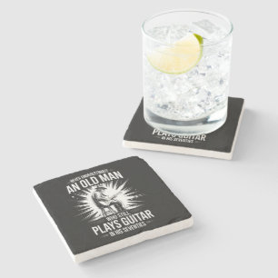 Never Underestimate an Old Man Plays Guitar Stone Coaster