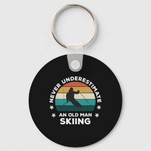 Never Underestimate An Old Man Skiing Fun Snow Slo Key Ring