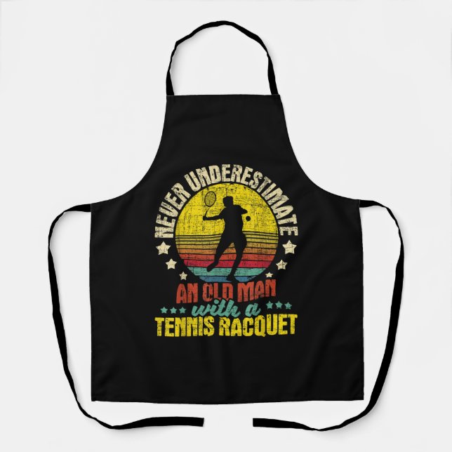 Never Underestimate An Old Man - Tennis Racket Spo Apron (Front)