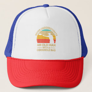 Never Underestimate An Old Man With a Cornhole Bag Trucker Hat