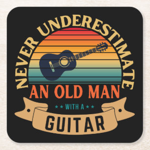 Never underestimate an old man with a guitar square paper coaster
