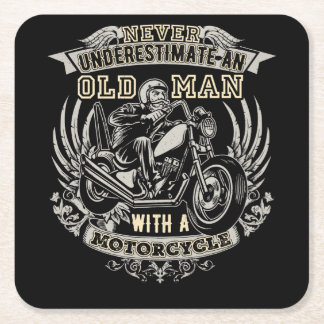 Never Underestimate An Old Man With A Motorcycle Square Paper Coaster