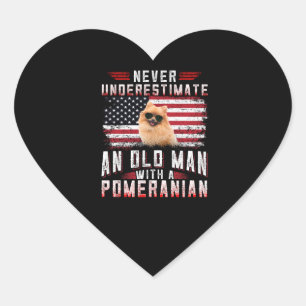 Never underestimate an old man with a Pomeranian Heart Sticker