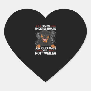 Never Underestimate an old man with a Rottweiler Heart Sticker