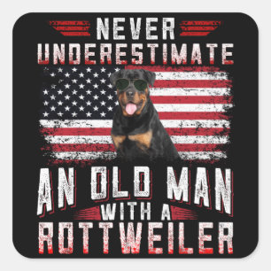 never underestimate an old man with a rottweiler square sticker
