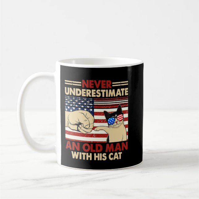 Never Underestimate An Old Man With His Cat FunnyN Coffee Mug (Left)