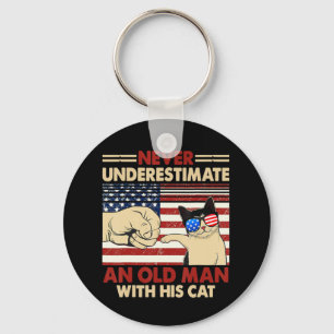 Never Underestimate An Old Man With His Cat FunnyN Key Ring