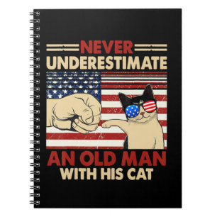 Never Underestimate An Old Man With His Cat FunnyN Notebook