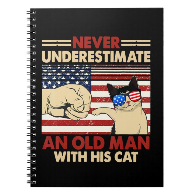 Never Underestimate An Old Man With His Cat FunnyN Notebook (Front)