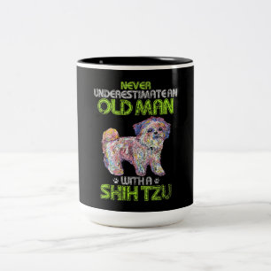 Never Underestimate An Old Man With Shih Tzu Two-Tone Coffee Mug