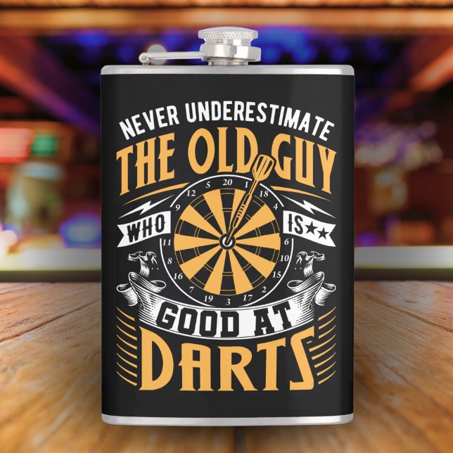Never Underestimate Old Guys at Darts Flask 8 oz (Creator Uploaded)
