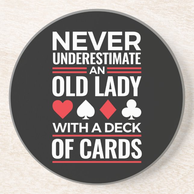 Never Underestimate Old Lady Deck of Card Bridge Coaster (Front)