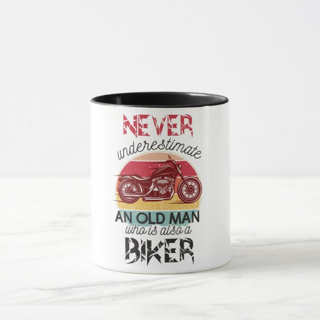 Never Underestimate Old Man Biker  Mug (Center)