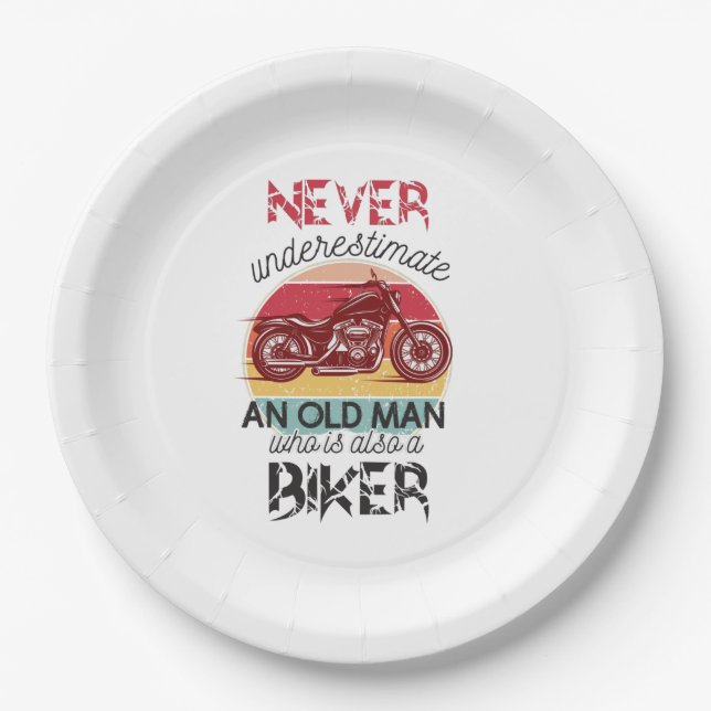 Never Underestimate Old Man Biker  Paper Plate (Front)