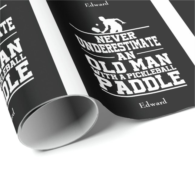 Never Underestimate Old Man Funny White Pickleball Wrapping Paper (Roll Corner)