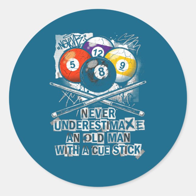 Never Underestimate Old Man With A Cue Stick Billi Classic Round Sticker (Front)