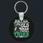 Never Underestimate Old Man With A Trike Key Ring<br><div class="desc">The Never Underestimate Old Man With A Trike design is a great gift for all Grandpas and dads who love Motor Trike. Perfect gift idea for a Birthday for all Grandpas whose hobby is biking.</div>