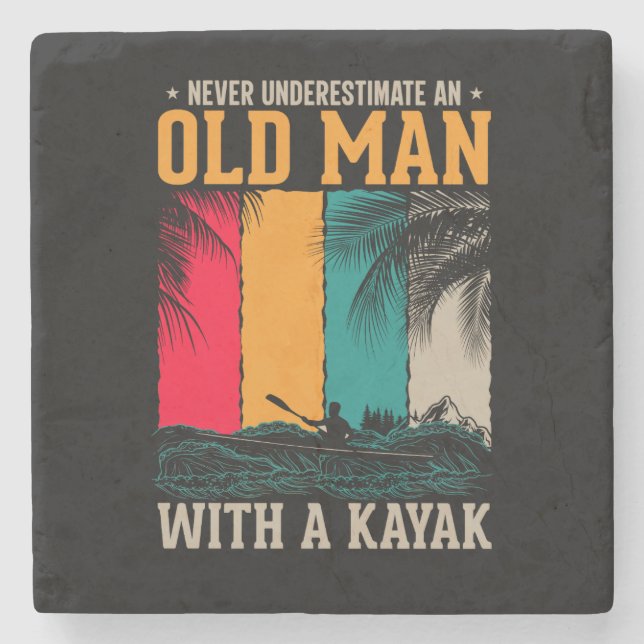 Never Underestimate Old Man With Kayak Stone Coaster (Front)