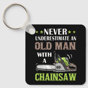 Never Underestimate Old Man With Lumberjack Chains Key Ring