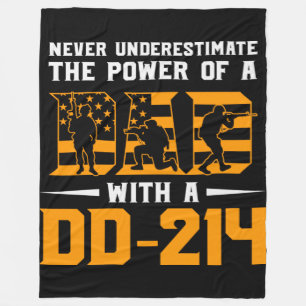 Never Underestimate Power Dad Dd214 Veteran Fleece Blanket