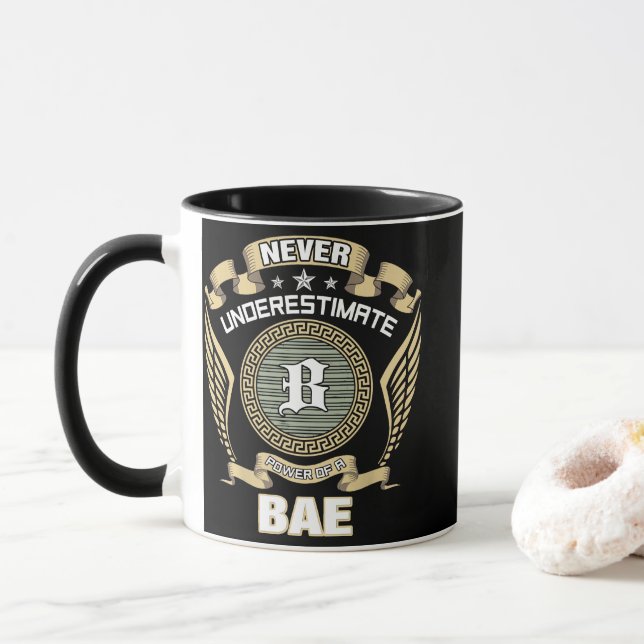 NEVER_UNDERESTIMATE_POWER_OF_A_BAE MUG (With Donut)