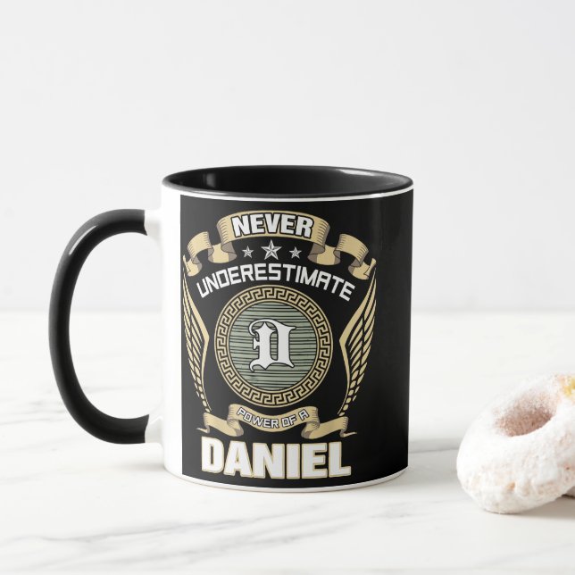 NEVER_UNDERESTIMATE_POWER_OF_A_DANIEL MUG (With Donut)