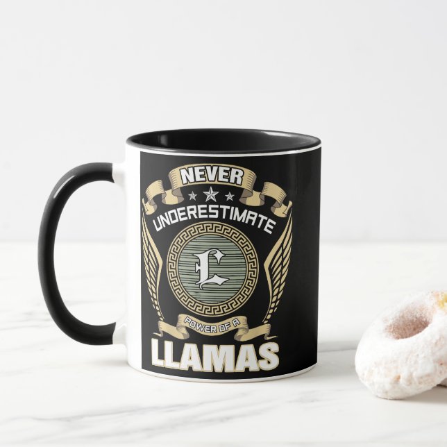 NEVER_UNDERESTIMATE_POWER_OF_A_LLAMAS MUG (With Donut)